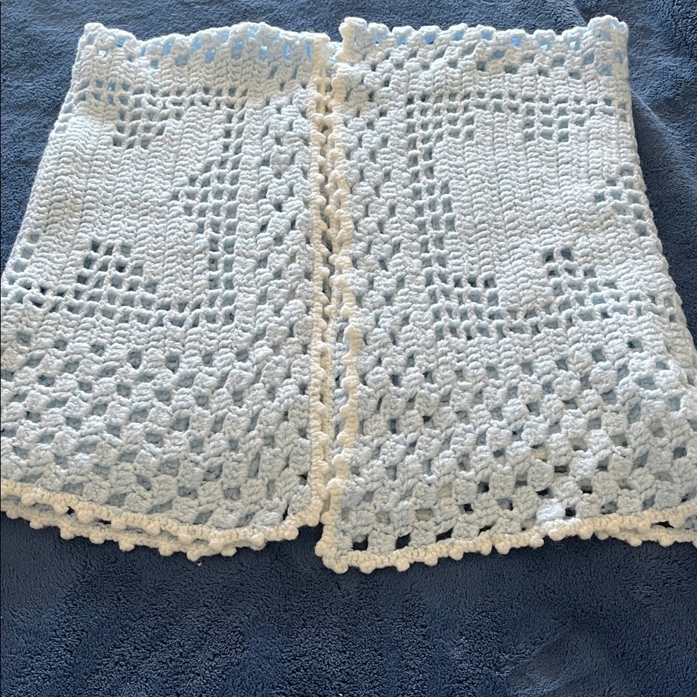 Handmade Light Blue & White Crocheted baby blanket